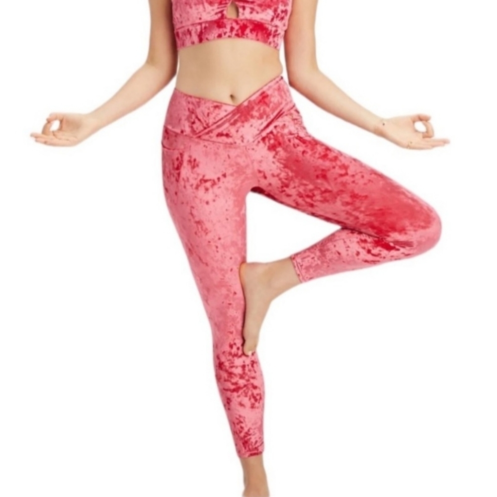 Fabletics High Waisted Crushed Velour Crossover Leggings Size L Velvet - Picture 7 of 9